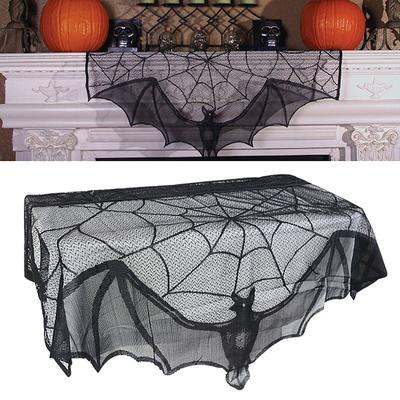 Halloween Fledermaus Tischläufer Schwarzes Spinnennetz Spitzentischdecke Kaminvorhang für Halloween-Party Heimdekoration Horror Requisiten