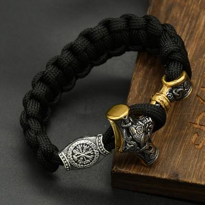 Mens Viking Mjolnir Bracelet Stainless Steel Thor Hammer Wristband Norse Mythology Runes Amulet Jewelry