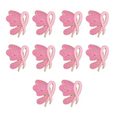 10Pcs Cancer Awareness Ribbon Brooch Pins For Women Butterfly Shape Decorative Lapel Pin For Clothing Embellishments