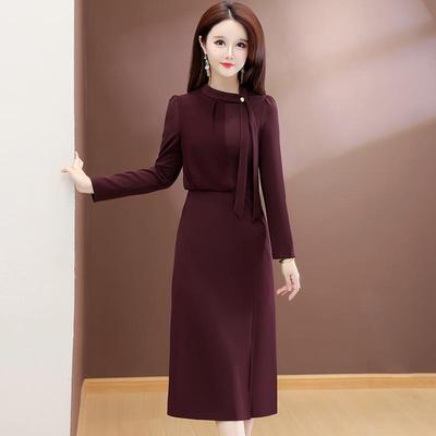 Robe Deux-Pièces Française Élégante Grande Taille Automne 2025 avec Jupe Élégante à Jambes Larges fendue