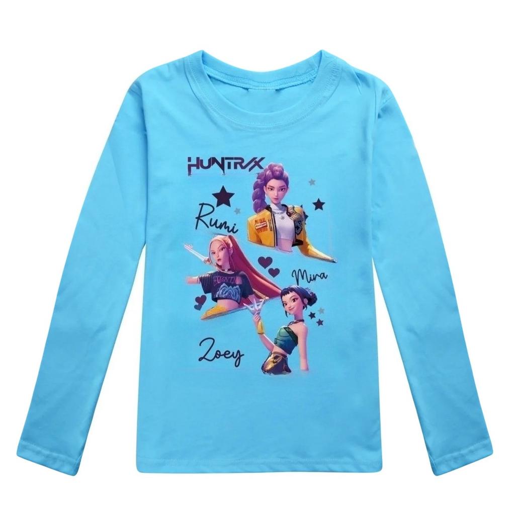 KPop Demon Hunters Kids Huntrix Long Sleeve T-Shirt Cartoon Casual O-Neck Top for Boys And Girls Fashion Loose Youth Clothing
