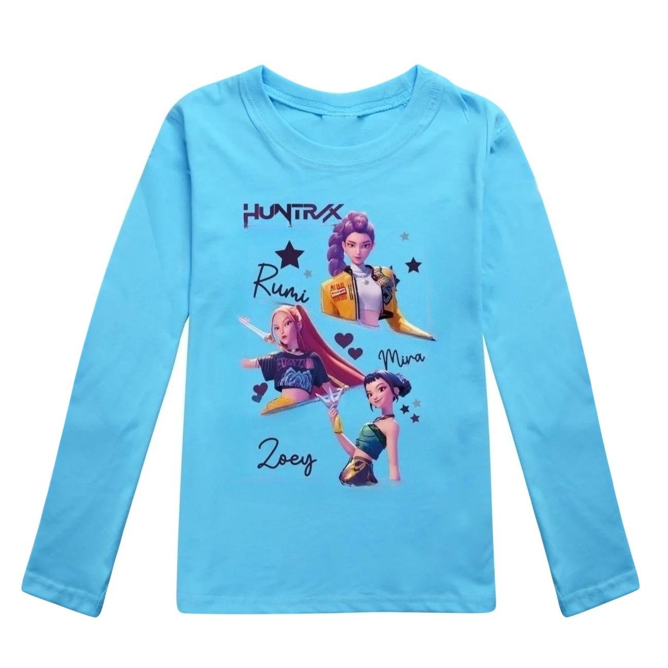 KPop Cacciatori di Demoni Bambini Huntrix Maglietta a Maniche Lunghe Cartone Animato Casual Girocollo Top per Ragazzi e Ragazze Abbigliamento Giovanile alla Moda Largo 150