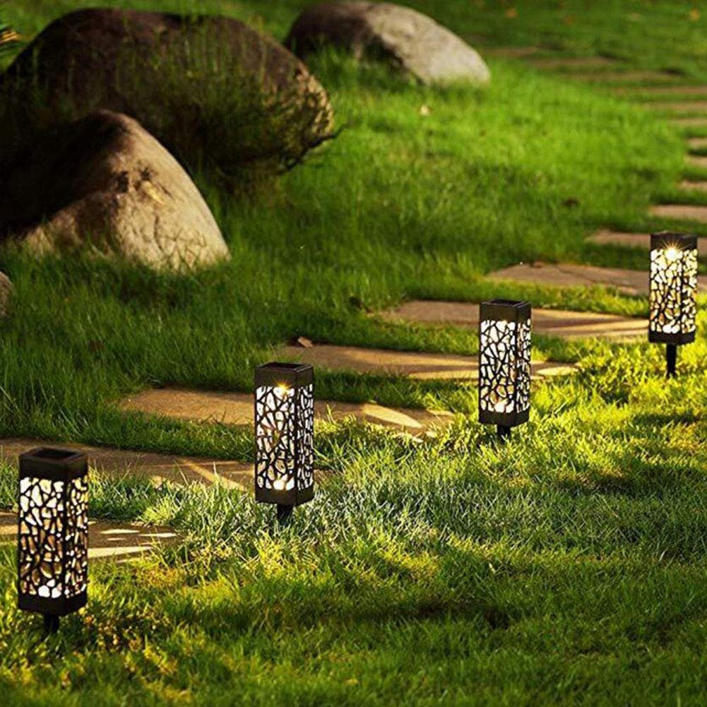 4Pcs Solar Powered Hollow Lawn Lamps for Garden Lighting Decor