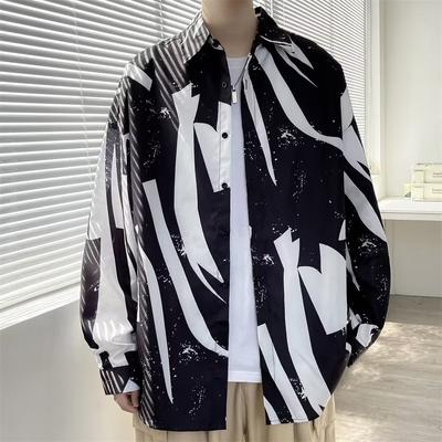 Chemise à col montant de style chinois rétro pour hommes, nouvelle collection automne, niche, impression graffiti, design, Sense Ruan, beau haut