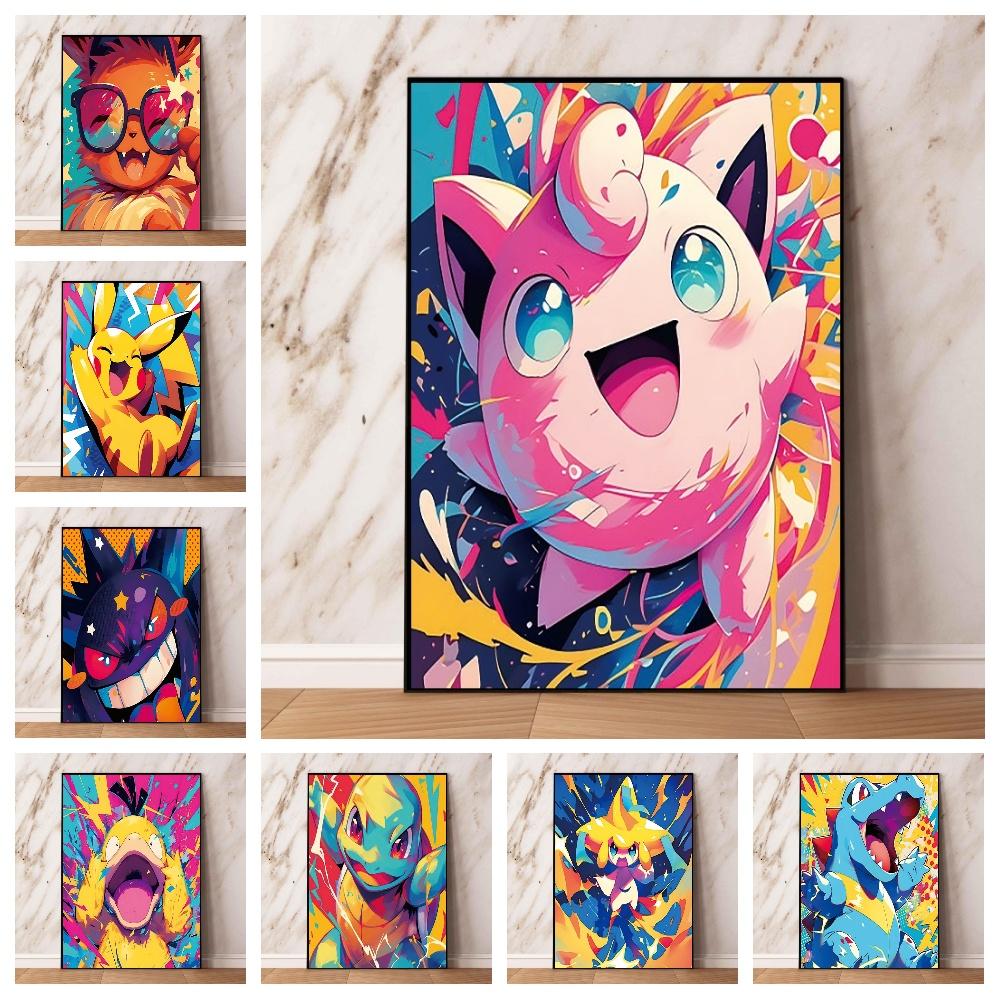 Pokemon Home Decoration Canvas Painting HD Anime Colorful Poster Figure Squirtle Gengar Pikachu Charmander Wall Art Picture Gift