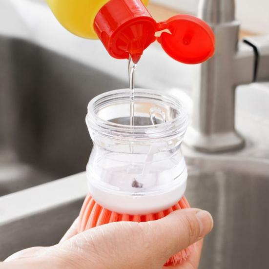 3Pcs Cleaning Brush Ergonomic Design Powerful Cleaning Hard Bristles Liquid-Adding Feature Soap Dispenser Dish Brush