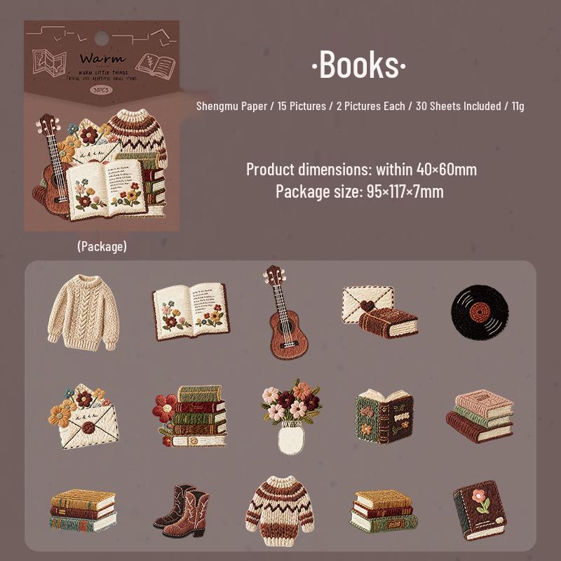 

Ketchup Girl Life Small Items Embossed Stickers - Cozy Series for Journaling & Collage Decoration