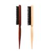Solid Wood Boar Bristle Teasing Comb - Three-Row Fluffy Styling Comb for Updos and Hair Wrapping