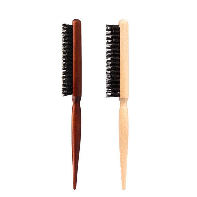 Solid Wood Boar Bristle Teasing Comb - Three-Row Fluffy Styling Comb for Updos and Hair Wrapping
