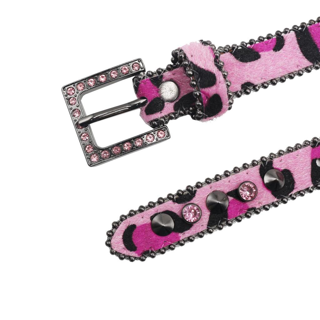 2,3" Brede Damesleren Riem met Luipaardprint en Strass Gesp - Hoge Kwaliteit, Hip Hop-Geïnspireerd Nachtclub Accessoire.
