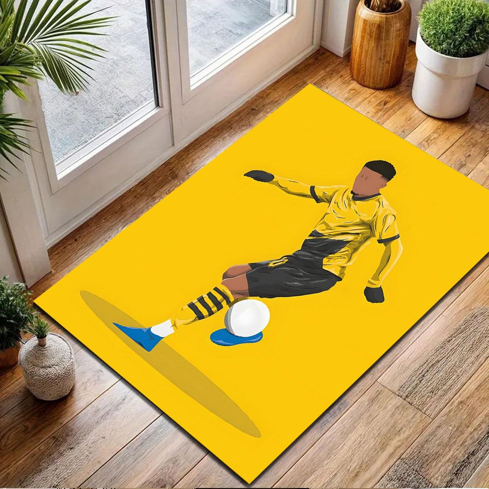 Soccer Player in Yellow Jersey Artwork Patterned carpet, non slip mat suitable for living room and bedroom sofas