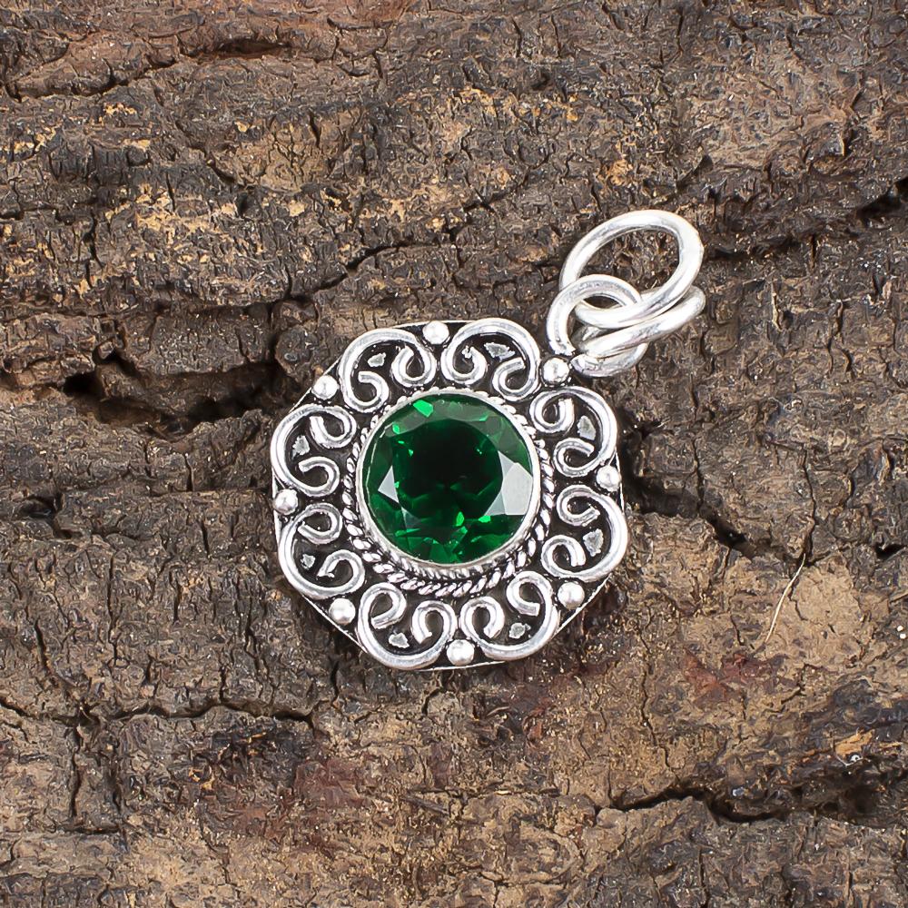 

Green Emerald Handmade Gemstone Jewelry, 925 Solid Sterling Silver Pendant Unique Design Jewelry, For Women 1.06 inches