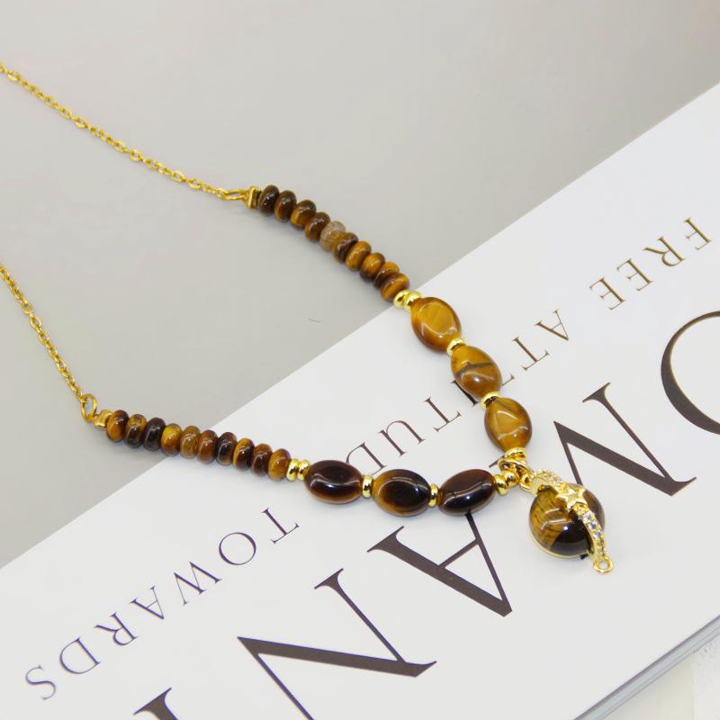 Retro Melaard Women's High-End Heart & Tiger Eye Bead Necklace Choker