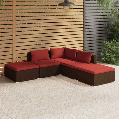 Vidaxl 5-Cz. Garden Lounge Set, Cushions, Polyrattan, Brown