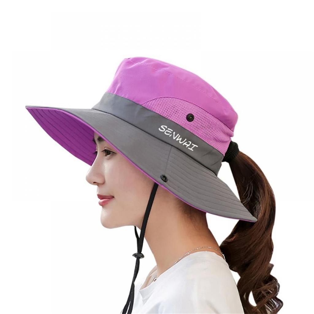 Outdoor Lightweight Bucket Hat with Adjustable Chin Strap Breathable Mesh Panels Wide Brim Sun Protection Hat for Men and Women