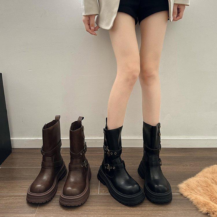 Maillard short boots women's 2026 autumn and winter new thick-soled Martin boots belt buckle mid-tube western cowboy boots