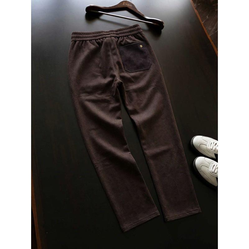 Mens Thick Straight Leg Casual Pants Winter Wool Lyocell Blend Stretch Relaxed Fit
