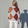 Vintage Mode Elegant Casual Herfst Dames Ronde Hals Pullover Gebreide Ruit Trui Dames