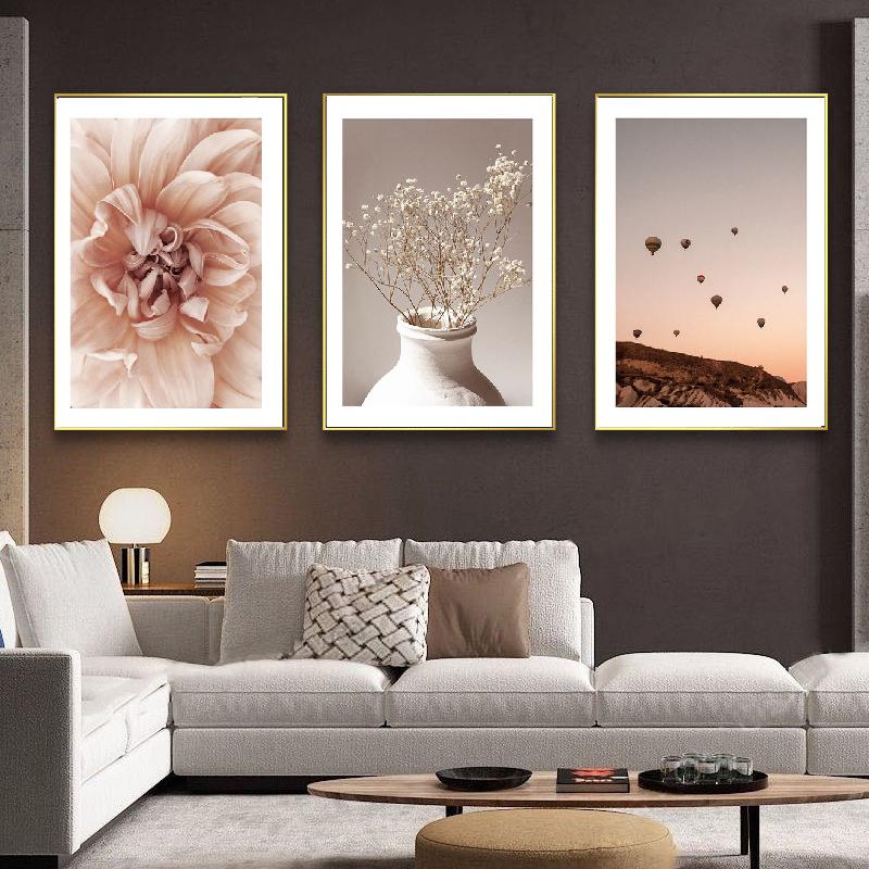 Nordic Golden Palm Leaf Taj Mahal Poster Beige Dahlia Vase Picture Canvas Art Wall Picture Painting For Living Room Home Decor