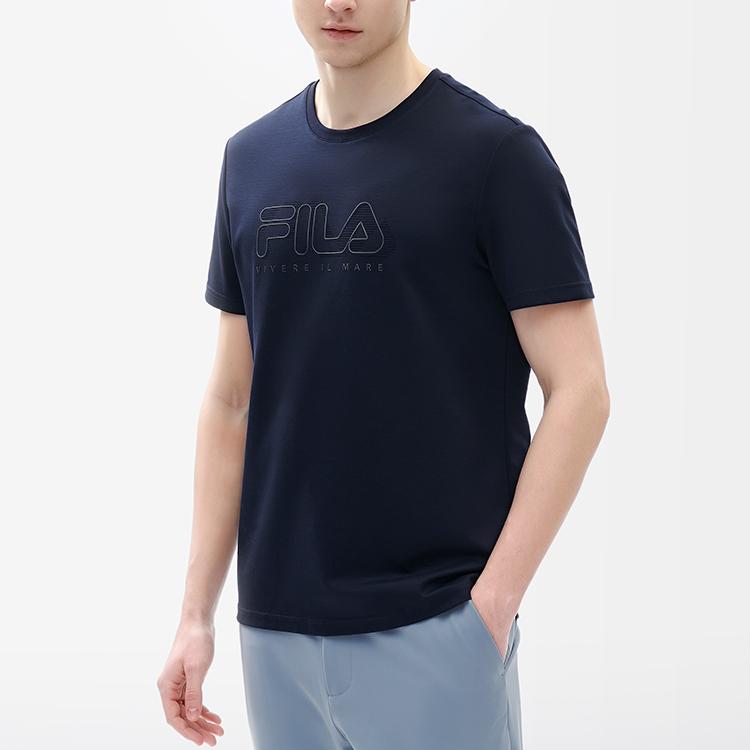 FILA Solid Color Letter Logo Printed Casual Sports Knit Short Sleeve T-Shirt Men Tops Legendary-Blue F11M227109FNV