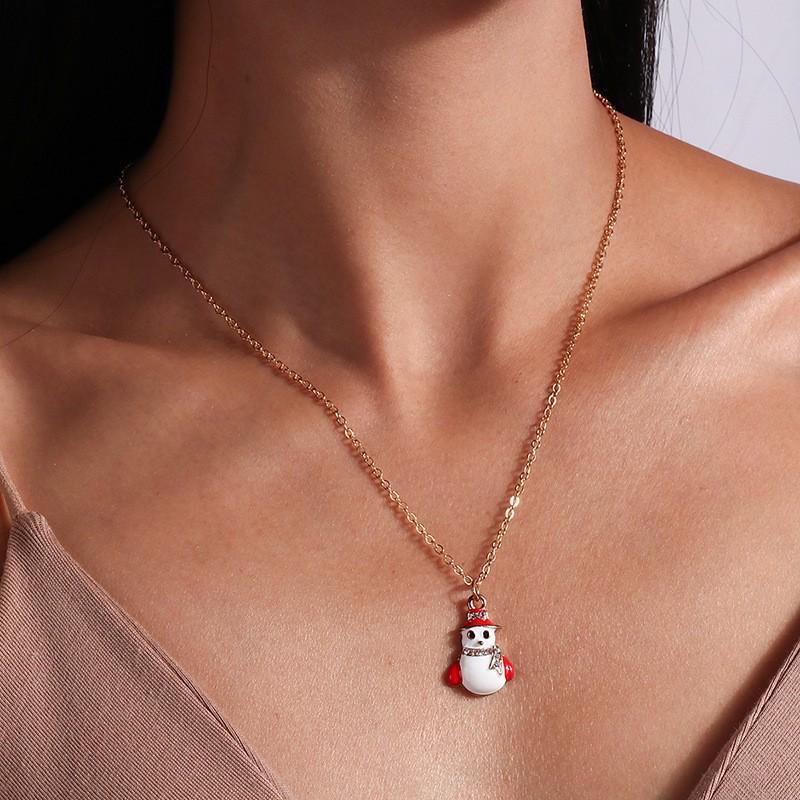 European & American Christmas Tree Necklace with Snowman Bell Pendant