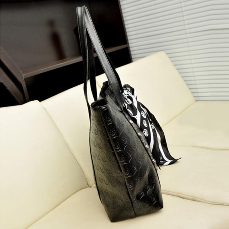 Women Black Skull Print Bags Zipper Shoulder Handbag Tote Bag Handbag Women Skull
