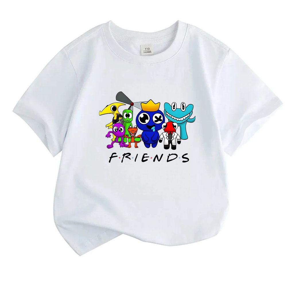 Kids Boys Girls 100% Cotton Crew Neck Short Sleeve T-Shirt, Cute Colorful Cartoon Friend Group Pattern Casual Breathable Soft Tee Shirt for Daily Play