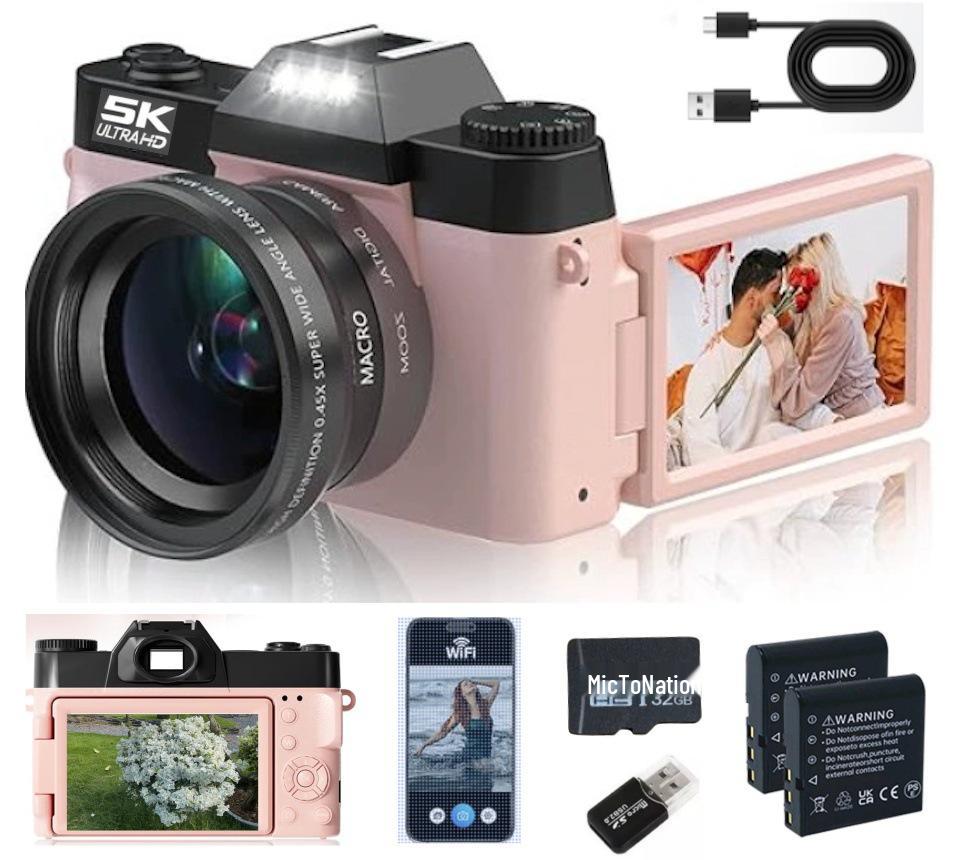 R10 English Version 5K HD Retro WIFI Camera with Flip Screen, 16x Zoom, Anti-Shake, and Beauty Features