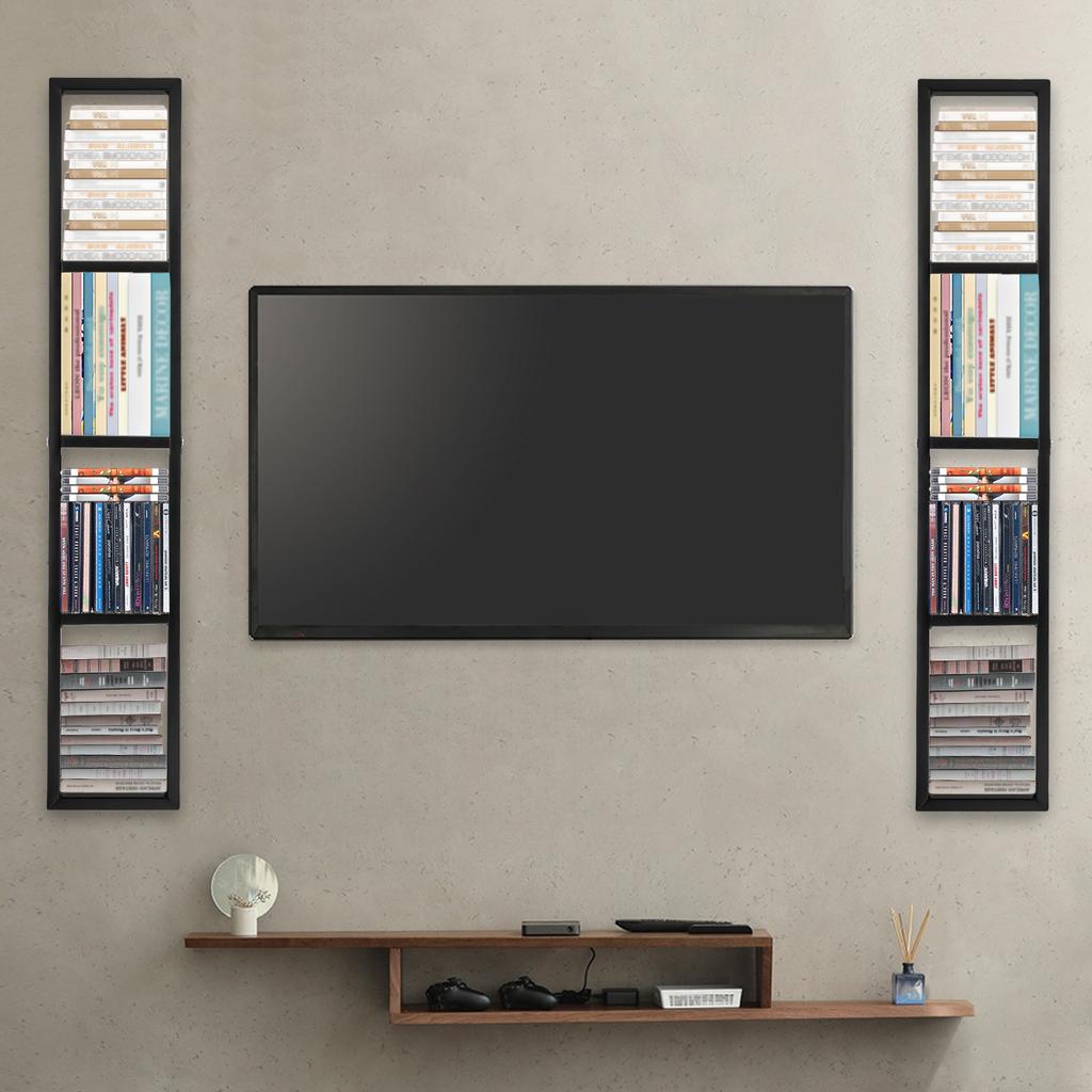 2pcs 34In Open Design Metal CD Storage Rack, Wall Mounted Vertical or Horizontal Bookshelf, Modern Wall Three-dimensional Decor