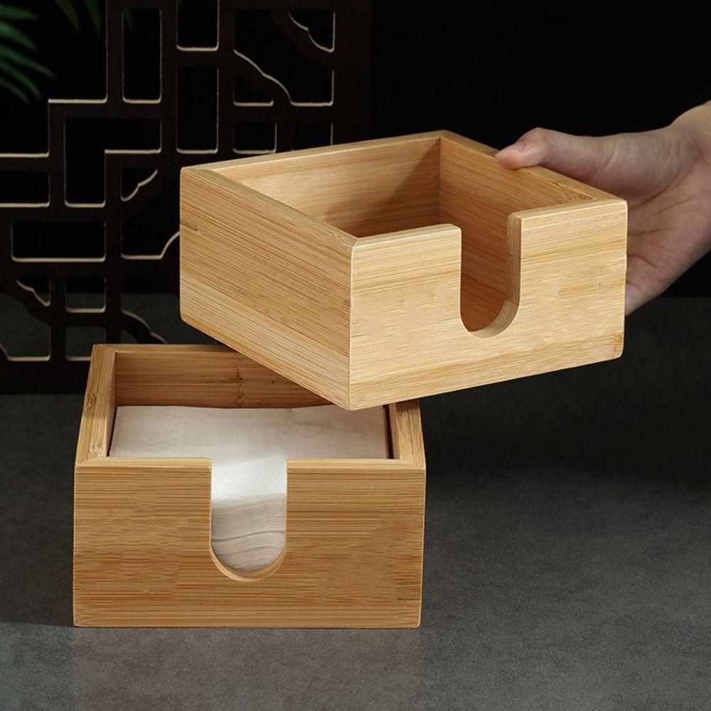 Decorative Table Paper Holder Square Napkin Holder Multi-function Bamboo Tissue Box  Restaurant