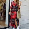 Women Fashion Long Sleeve Printed Pockets Buttons Party Beach Maxi Shirt Dress