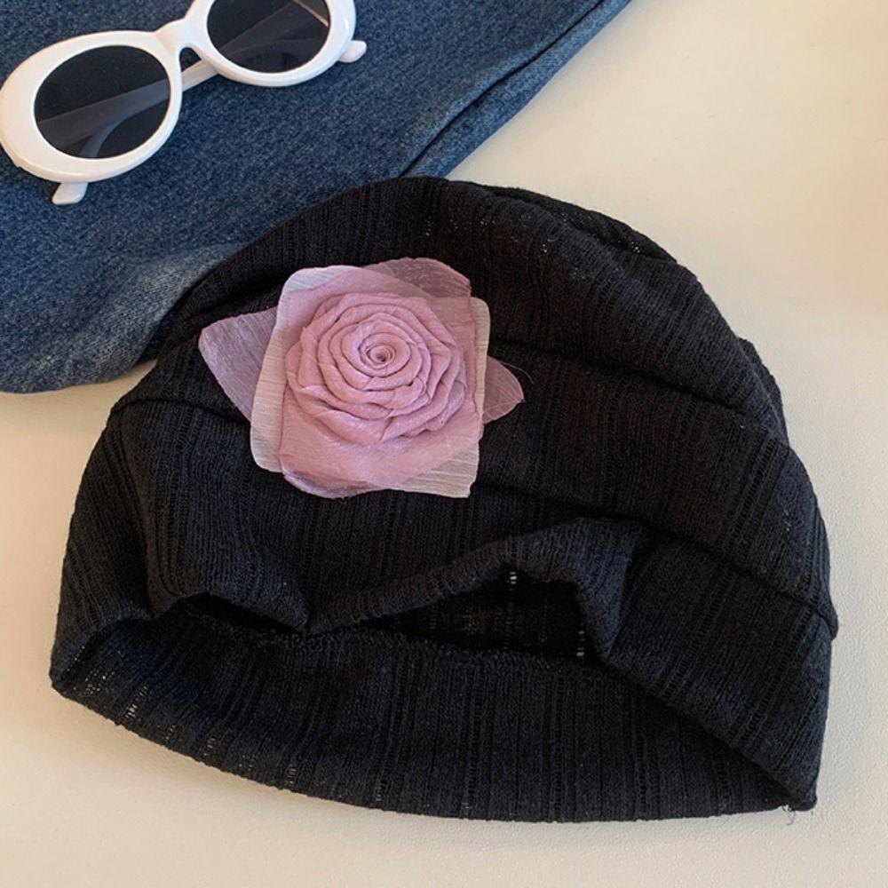 Sweet Hollow Pullover Hat Breathable Knitted Hat Casual Flower Beanies Hat Spicy Girls