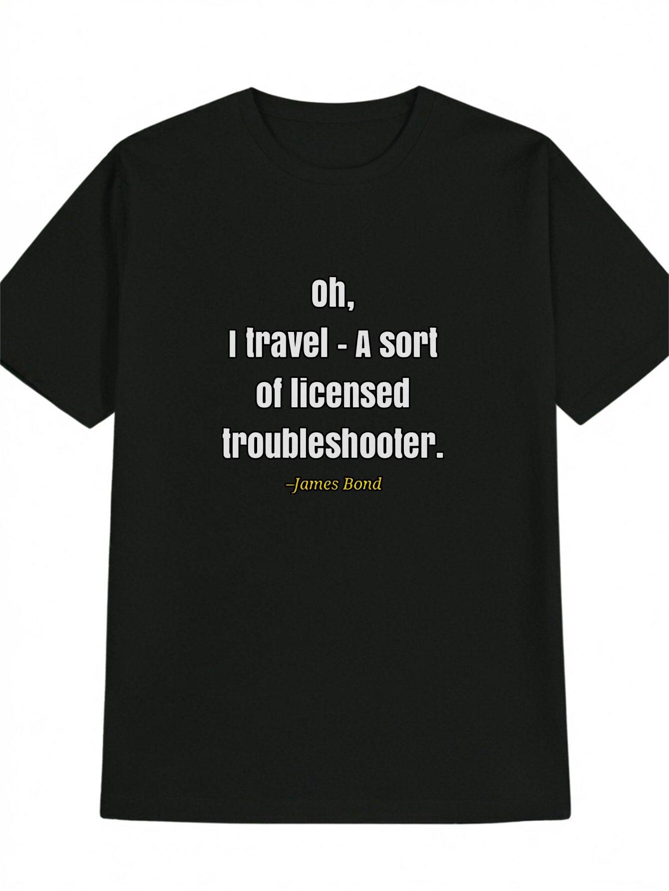 Black Casual Crew Neck T-shirt with White Letter Print - Oh S