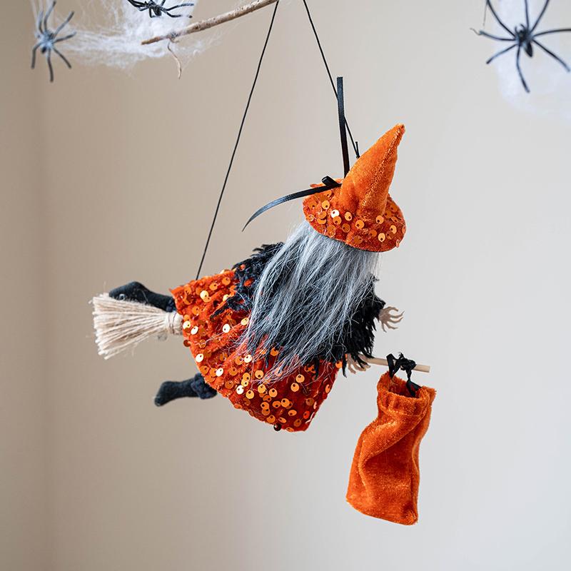 Halloween Multiple Colors Ornaments Hanging Background Wall Polyester Home Garden Sequin Unique Artificial Witch Handmade 3 Styles
