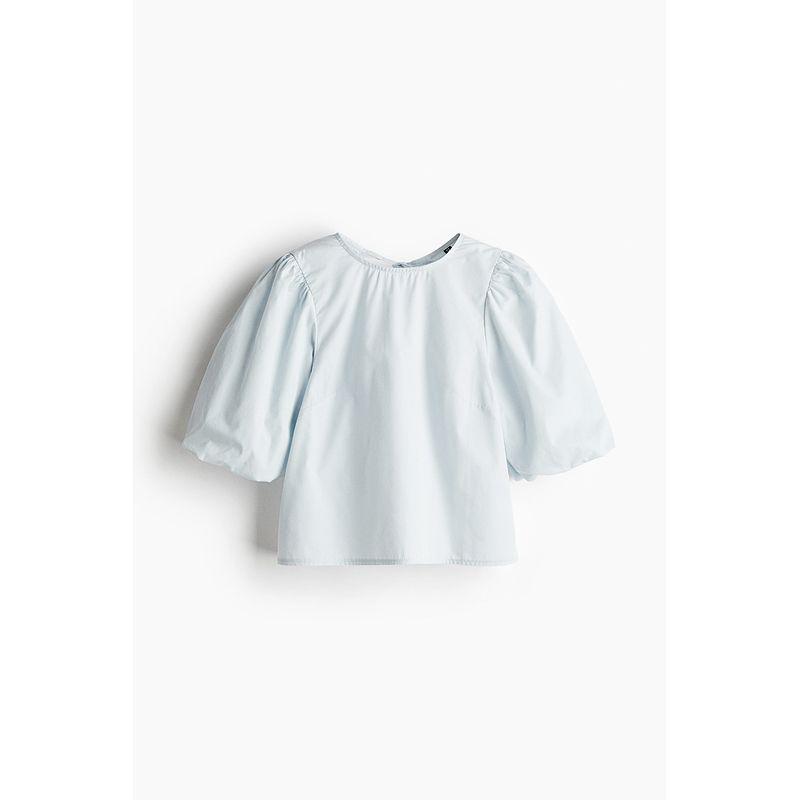 

HM Women s Shirt Fall 2025 New Arrival Fresh Puff Sleeves round Neck Loose Shirt Tops 1269202 Light Blue 155/80