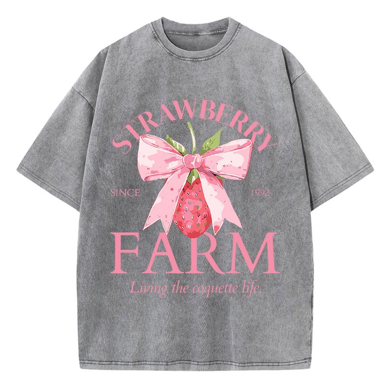 Strawberry Farm Printing Washed TShirts Womens Cotton Tops Distressed ONeck Comfortable T Shirt Summer Casual Womans Clothes