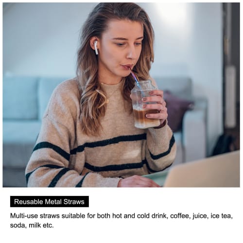 uxcell Reusable Metal Straws, Curved Drinking Straws, 4-Pack, Stainless Steel, 266mm x 8mm, for Milkshakes, Beverages, and Juices, Rainbow Colors