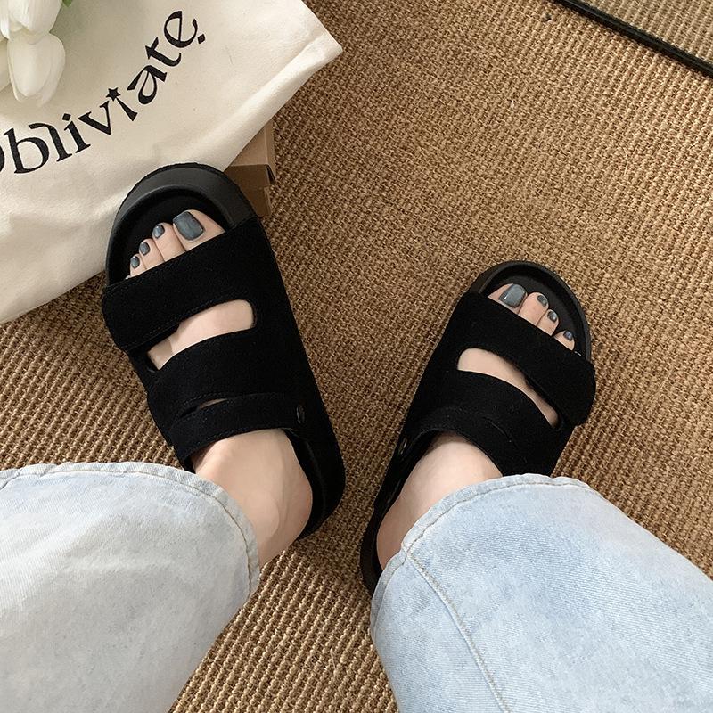 Fashion Versatile Platform Sandals Women's New Summer Wear with Skirt Black Half Slippers