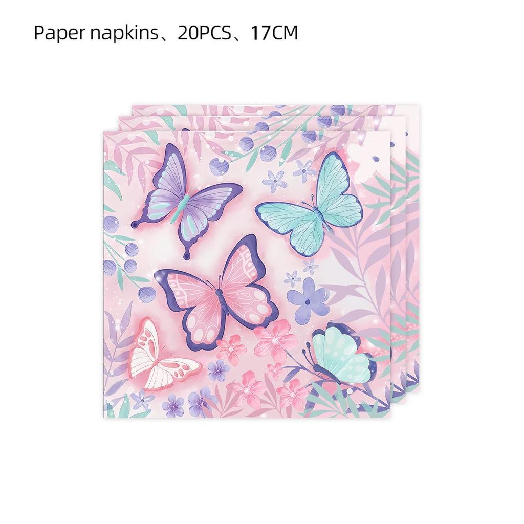 Pink Butterfly Birthday Party Disposable Tableware Set - Plates, Cups, Knives, Forks, Spoons