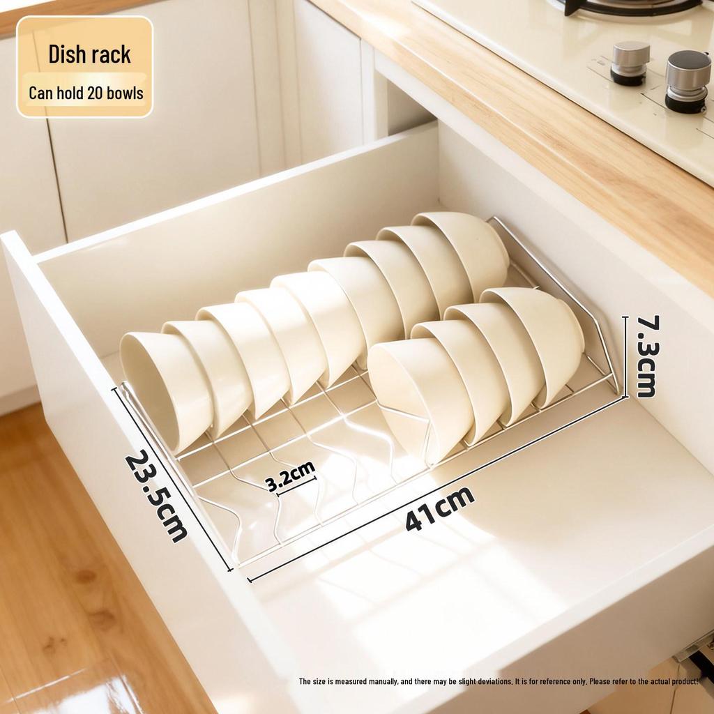 Built-in Kitchen Dish Rack with Drawer Divider for Chopsticks, Spoons, Bowls, and Plates.