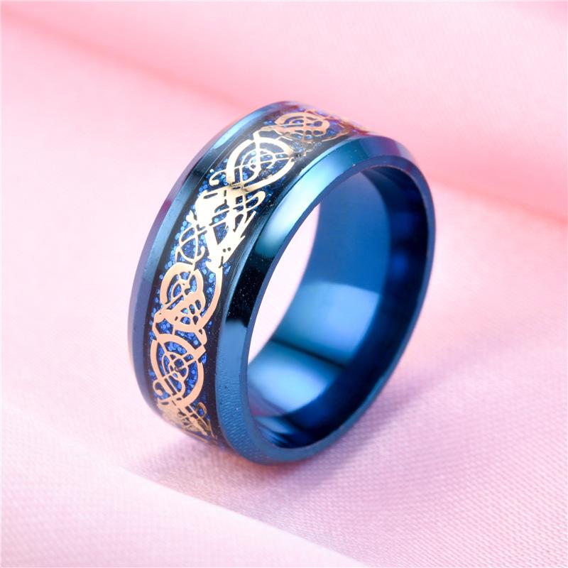 8mm Men's Stainless Steel Celtic Dragon Ring Inlay Red Green Black Carbon Fiber Wedding Band Jewelry Size 6-13
