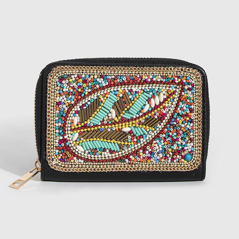 Bohemian Style PU Zipper Card Holder & Coin Purse with Butterfly and Flower Design