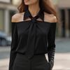 VAYLA Solid Color Long-sleeved Lapel Off-shoulder Casual Shirt