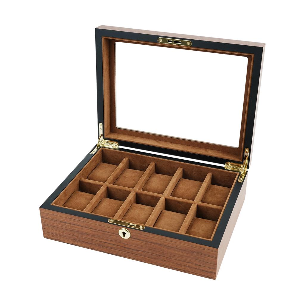 Stilvolle Holz-Uhrenaufbewahrungsbox mit klarem Deckel und Plüsch-Innenfutter für 6 10 12 Stück Minimalistische Uhrenorganizer