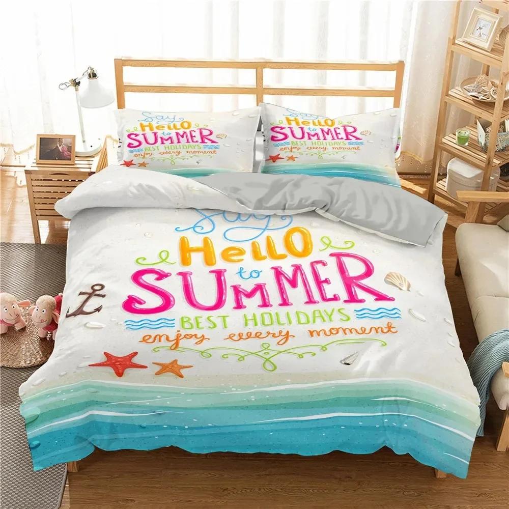 Seaside Beach 3D Duvet Cover Bedding Set Comforter Linen Pillowcases Quilt Cover Home Decor Single Double Twin King