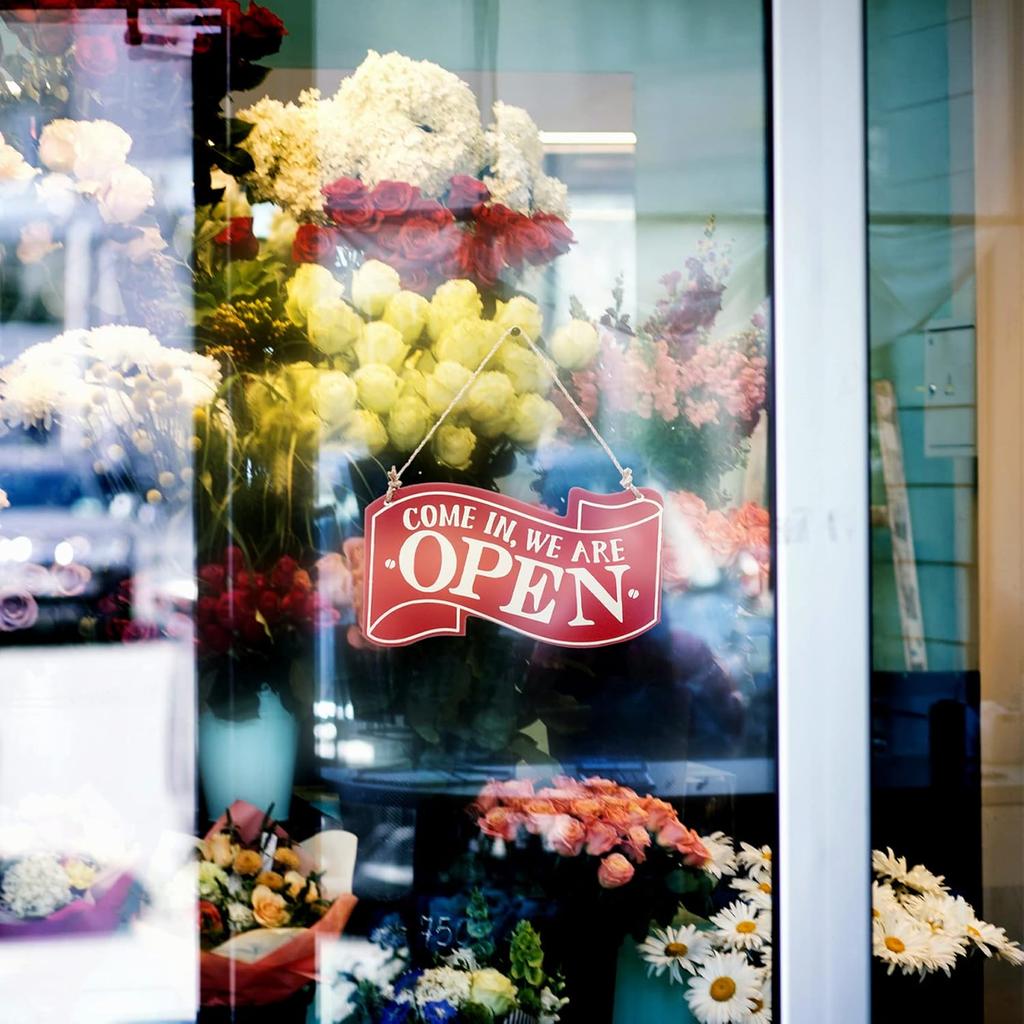 Open and Closed Sign for Business Door- Reversible Double Sided Decor Wood Sign Hangging Store Sign (Red)