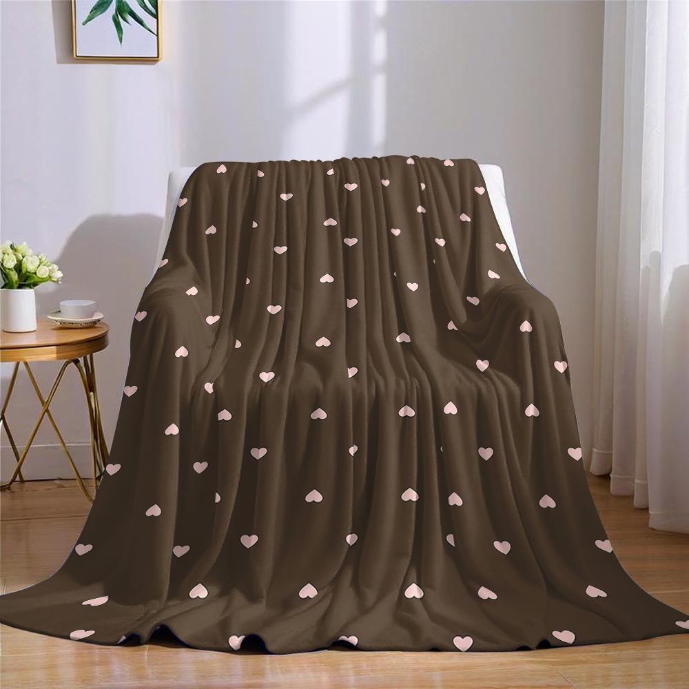 Tan Background Light Blush Heart Flannel Blanket Warm Soft Halloween Christmas Couch Warm Cozy Decorative Decor for All Season