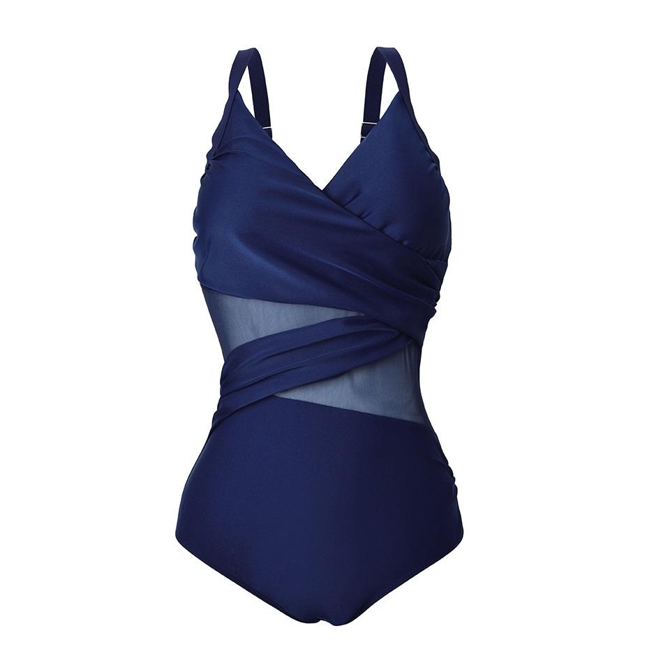 2026 New Sexy Plus Size One Piece Swimsuit Women Mesh Patchwork Bathing Suits Vintage Swimwear Summer Beach Wear Swim Suit M-4XL