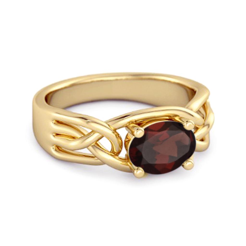 Garnet Celtic Woven Band Ring - 925 Sterling Silver Gold Vermeil