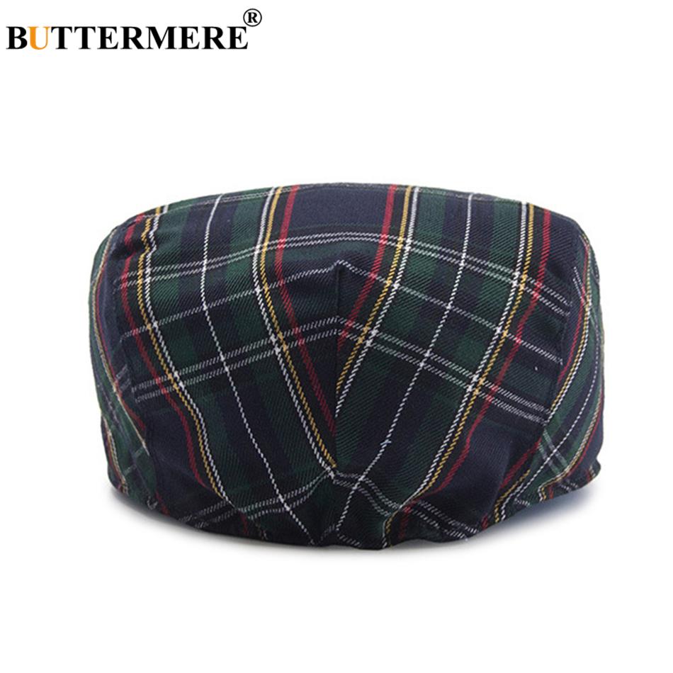 BUTTERMERE Womens Plaid Flat Caps Male Casual Cotton Vintage Berets Hats Summer Spring Classic Checkered Stylish Cap